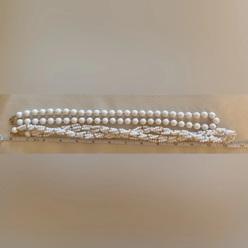 2 piece: White Beaded Vintage Necklace gold spacer beads & multistrand seed bead - Picture 9 of 9